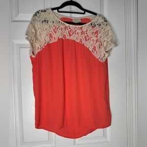 MAEVE Cream Lace Cap Sleeves Orange‎ Blouse Short Sleeve Top Size Small Anthro